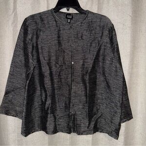 Eileen Fisher Charcoal Knit Cardigan Button Down 3/4 sleeve lightweight